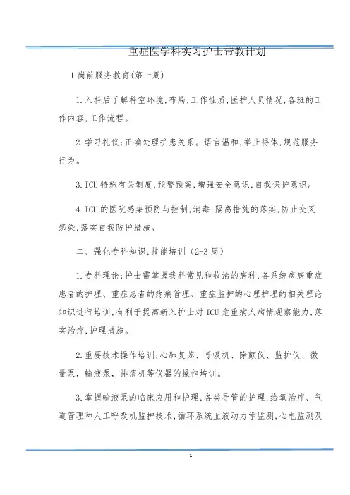 重症医学科实习护士带教计划