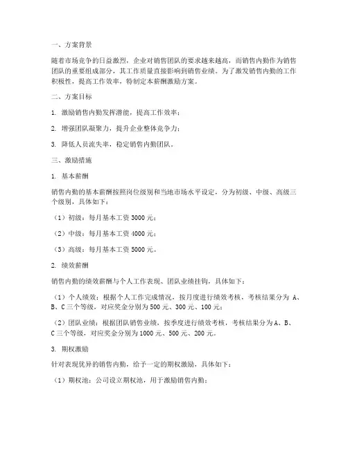 销售内勤薪酬激励方案