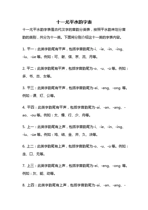 十一尤平水韵字表