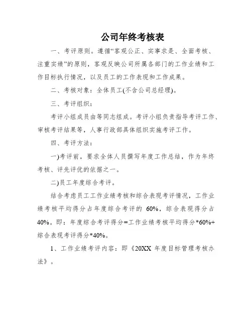公司年终考核表