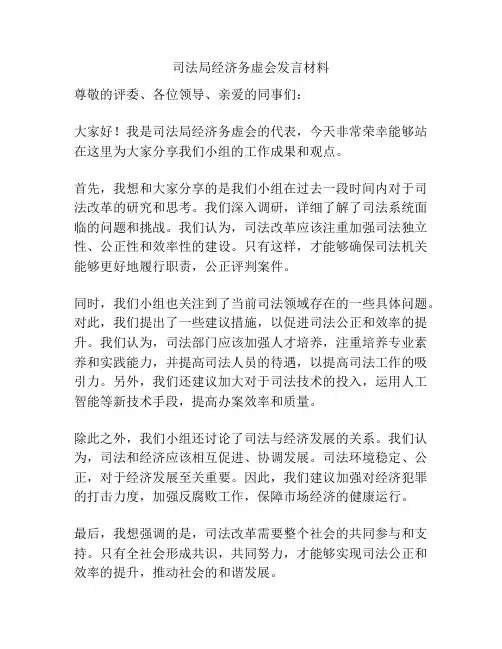 司法局经济务虚会发言材料