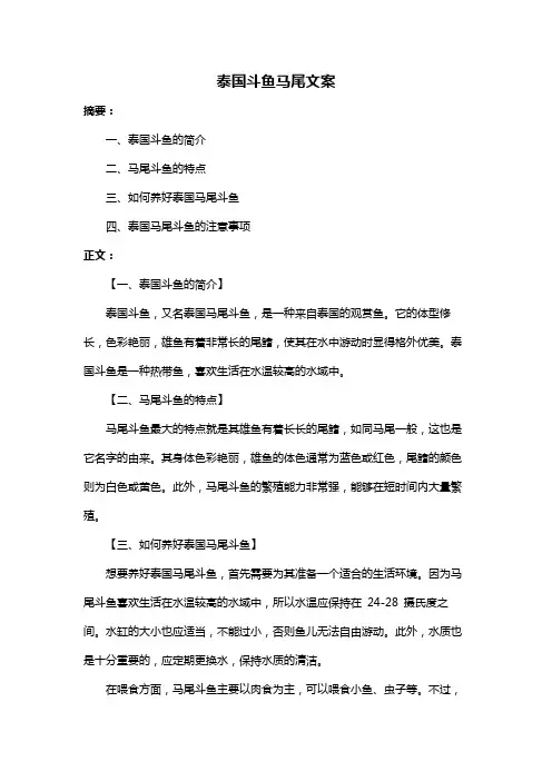 泰国斗鱼马尾文案