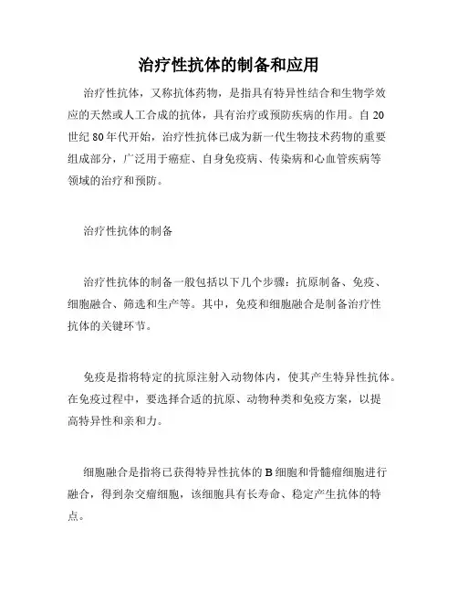 治疗性抗体的制备和应用
