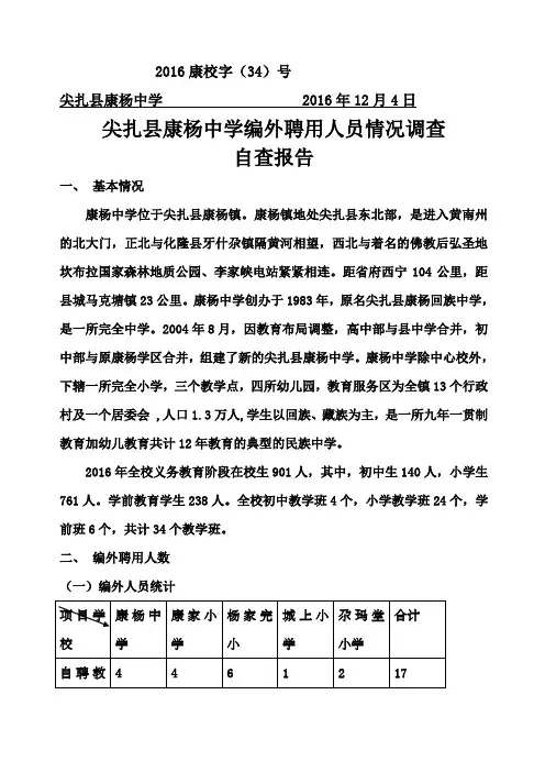尖扎县康杨中学编外聘用人员情况调查自查报告