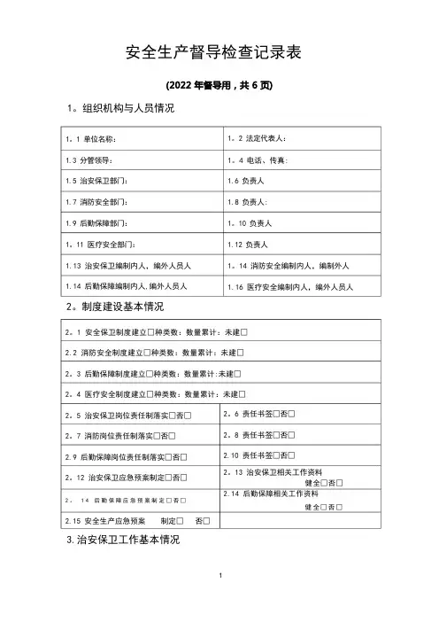 安全生产督导检查记录表
