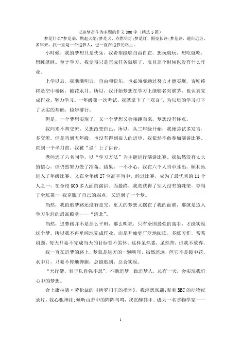 以追梦奋斗为主题的作文800字(精选5篇)
