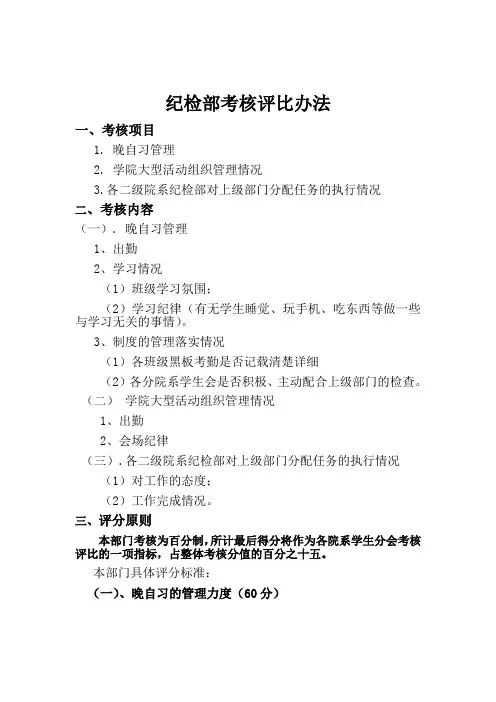 纪检部考核评比办法