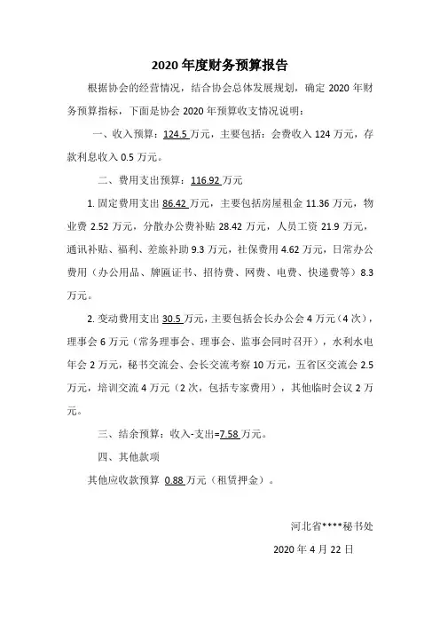2020年财务预算报告