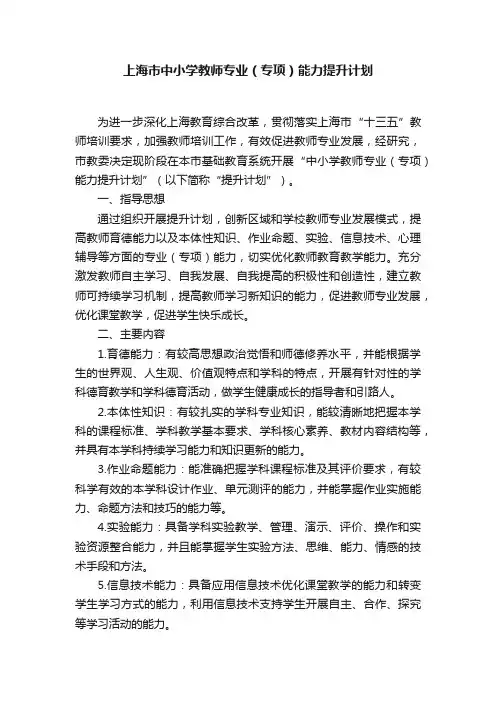 上海市中小学教师专业（专项）能力提升计划