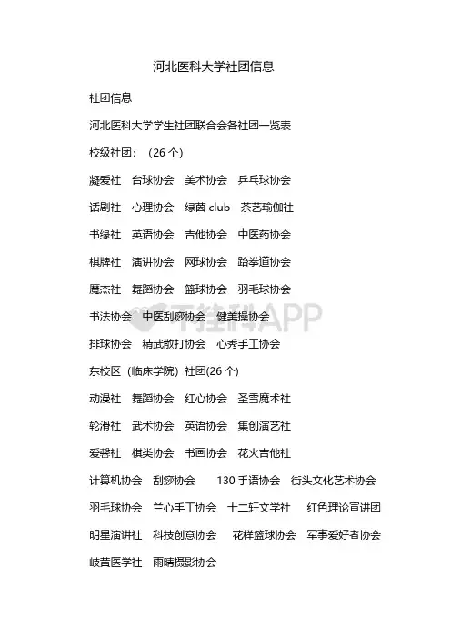 河北医科大学社团信息