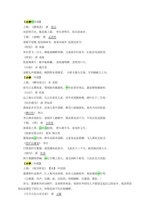 小学语文1-6年级古诗词大全人教版