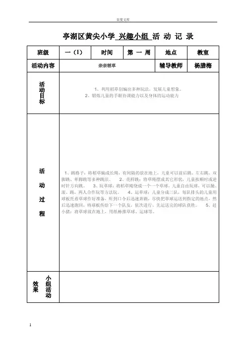 小学学生兴趣小组活动记录