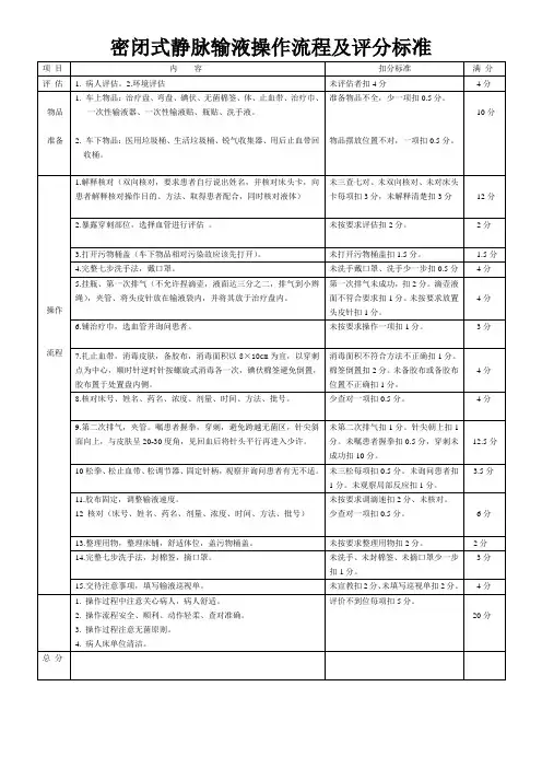 密闭式静脉输液评价标准