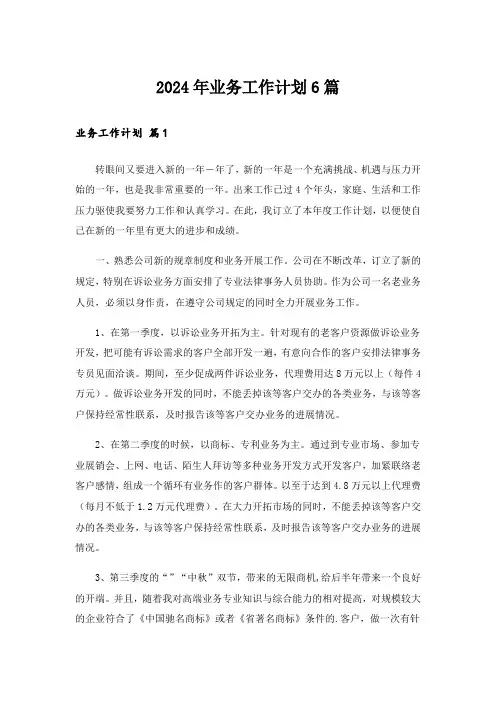 2024年业务工作计划6篇