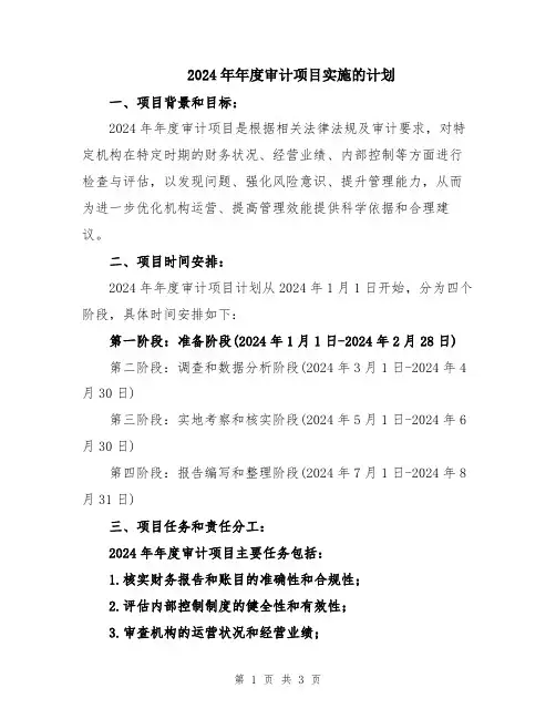 2024年年度审计项目实施的计划