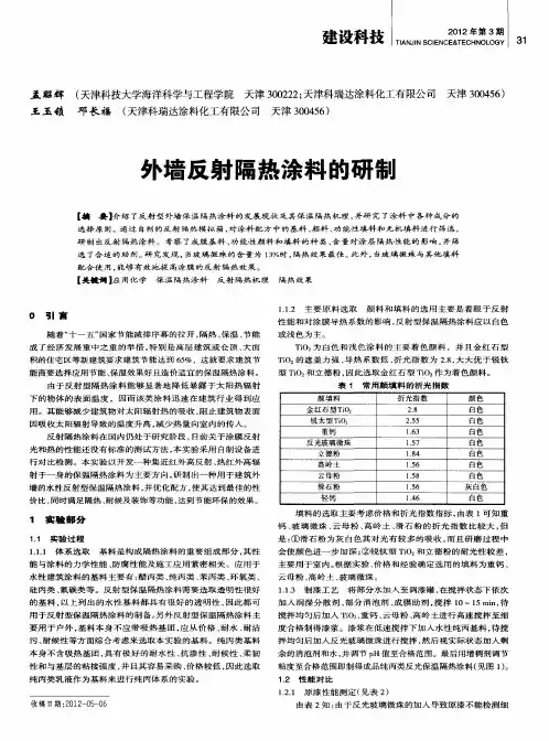 外墙反射隔热涂料的研制