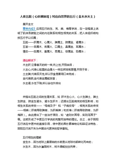 人体五脏（心肝脾肺肾）对应自然界的五行（金木水火土）
