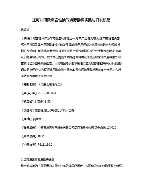 辽河油田致密岩性油气资源勘探实践与开发设想