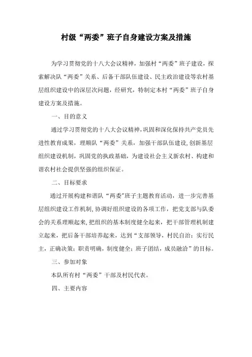 村级“两委”班子自身建设方案及措施