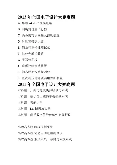 2013年全国电子设计大赛赛题