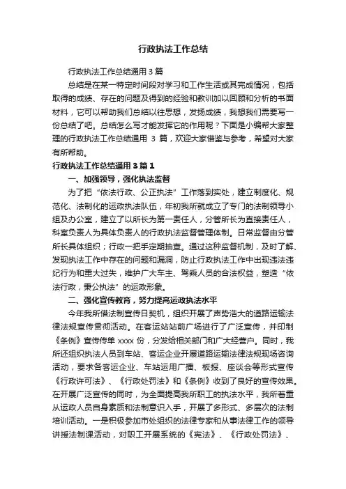 行政执法工作总结通用3篇