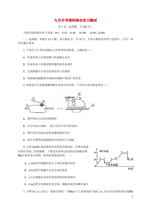 四川省眉山市仁寿县2024_2025学年高三理综上学期月考试题