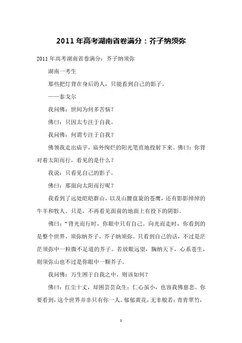 2011年高考湖南省卷满分：芥子纳须弥