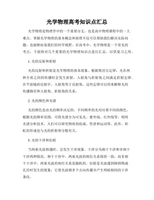 光学物理高考知识点汇总