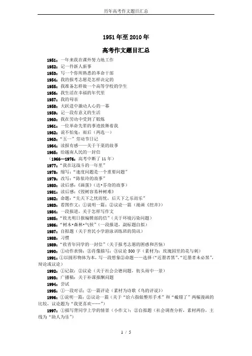 历年高考作文题目汇总