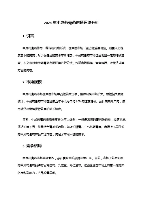2024年中成药膏药市场环境分析