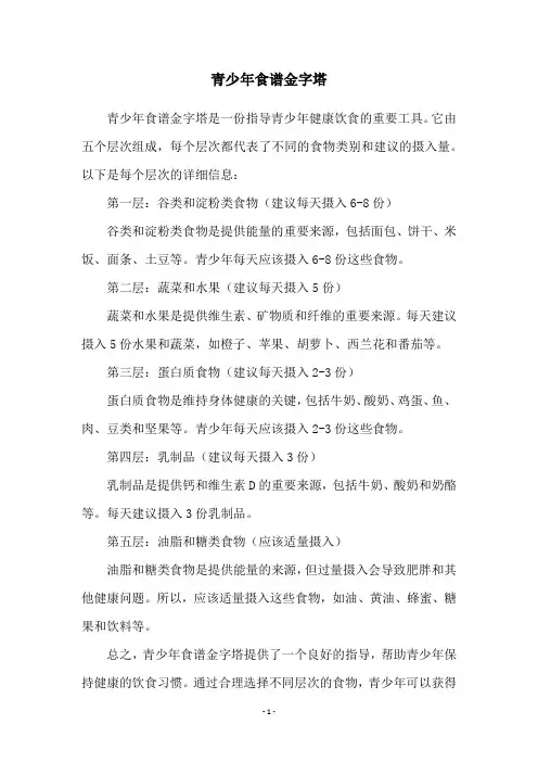 青少年食谱金字塔