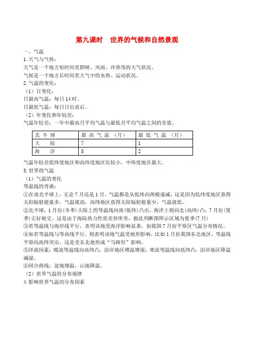 高二区域地理基础复习学案第九课时世界的气候和自然景观Word版