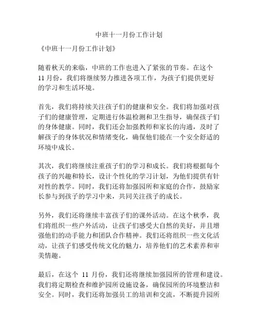 中班十一月份工作计划
