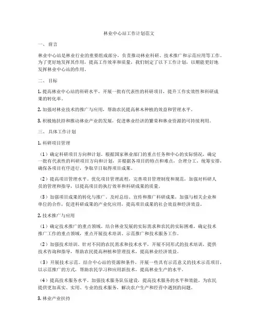 林业中心站工作计划范文