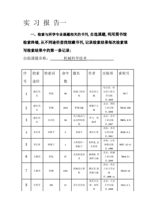 文献检索课实习报告