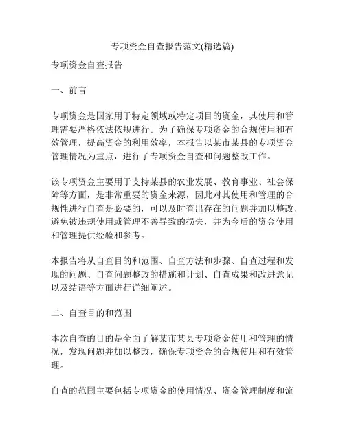 专项资金自查报告范文(精选篇)