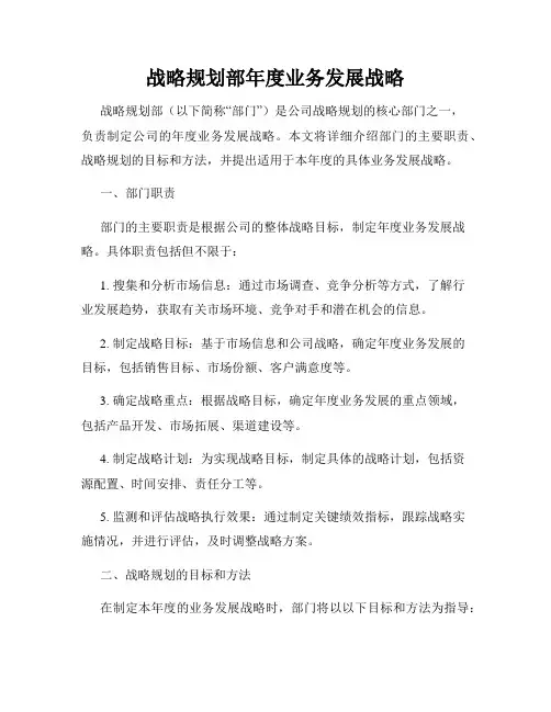 战略规划部年度业务发展战略