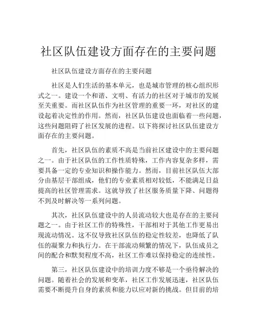 社区队伍建设方面存在的主要问题