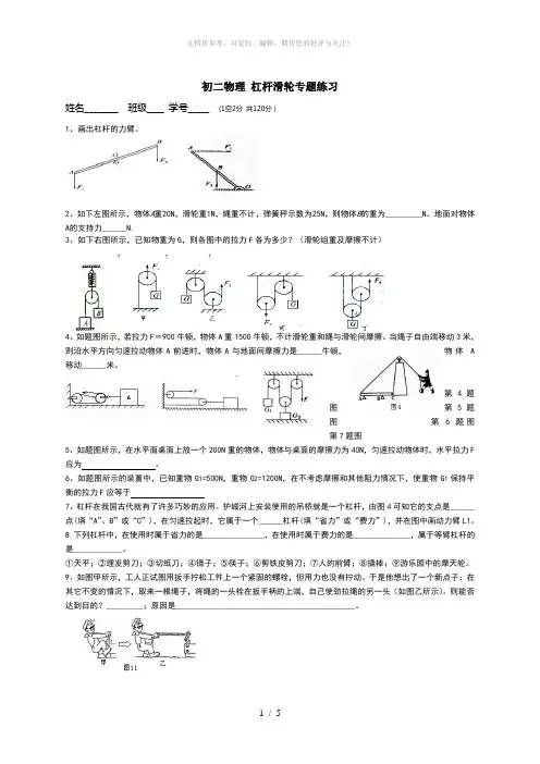 初二物理 杠杆滑轮专题练习