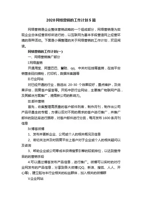 2020网络营销的工作计划5篇