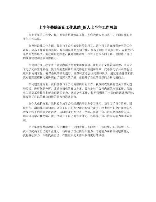 上半年整脏治乱工作总结_新人上半年工作总结