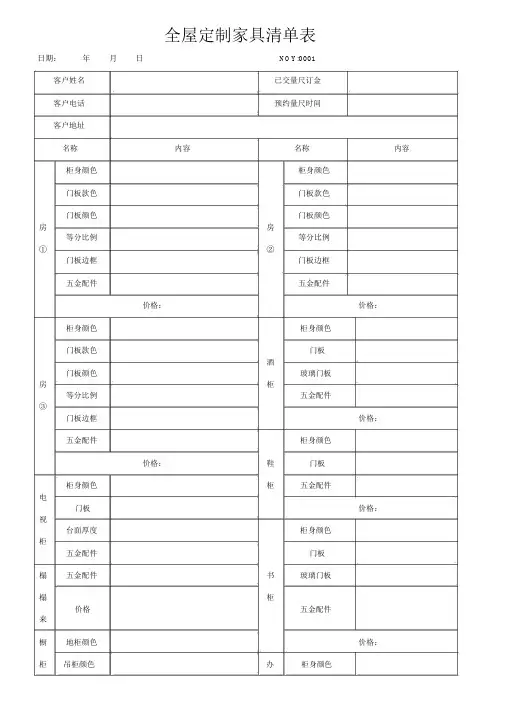 全屋定制家具清单表.doc