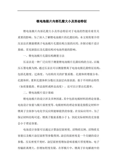 锂电池极片内部孔隙大小及形态特征