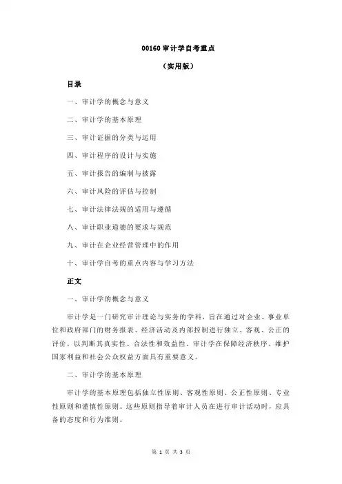 00160审计学自考重点