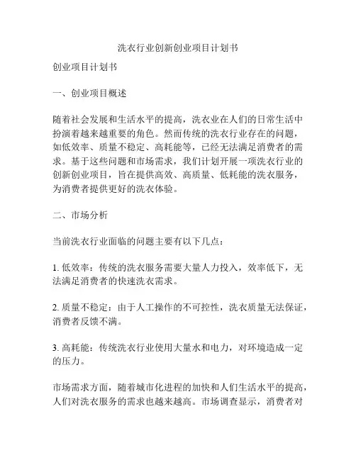 洗衣行业创新创业项目计划书