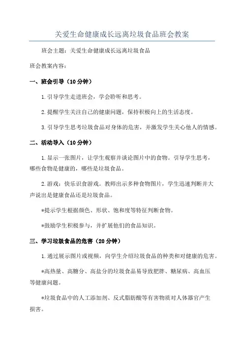 关爱生命健康成长远离垃圾食品班会教案