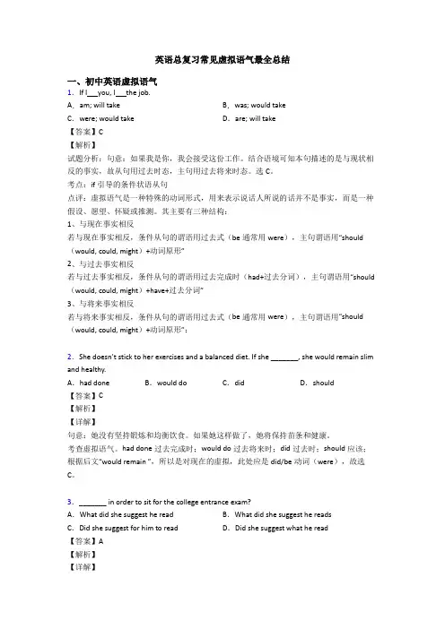 英语总复习常见虚拟语气最全总结