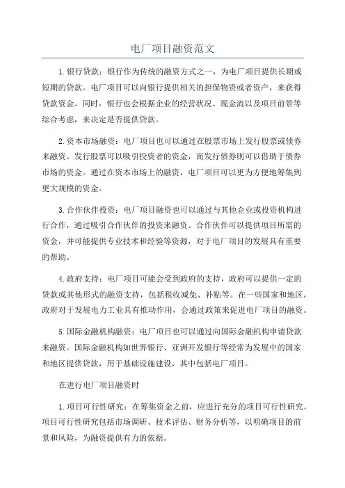 电厂项目融资范文