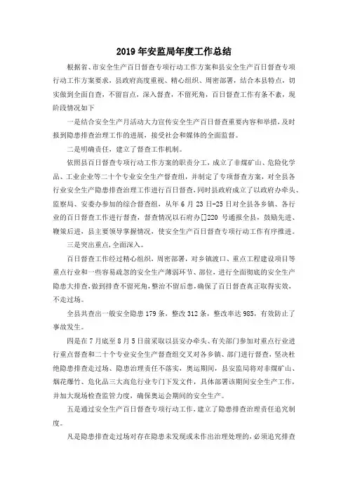 最新-2019年安监局年度工作总结02019 精品