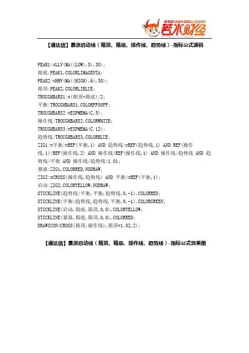 【股票指标公式下载】-【通达信】暴涨启动线(箱顶、箱底、操作线、趋势线)